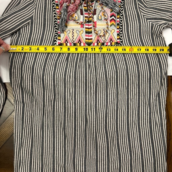 philosophy Striped Embroidered Bib tassel detail Long Sleeve Tunic Dress L - Picture 8 of 8